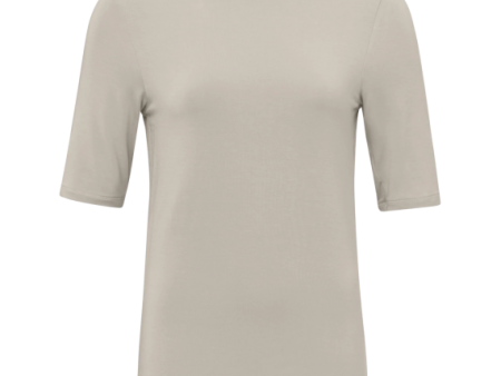 Soft High Neck T-shirt w Half Slv Silver-Beige Online now